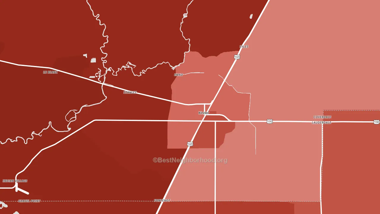 Kinder, LA block-group political-lean map
