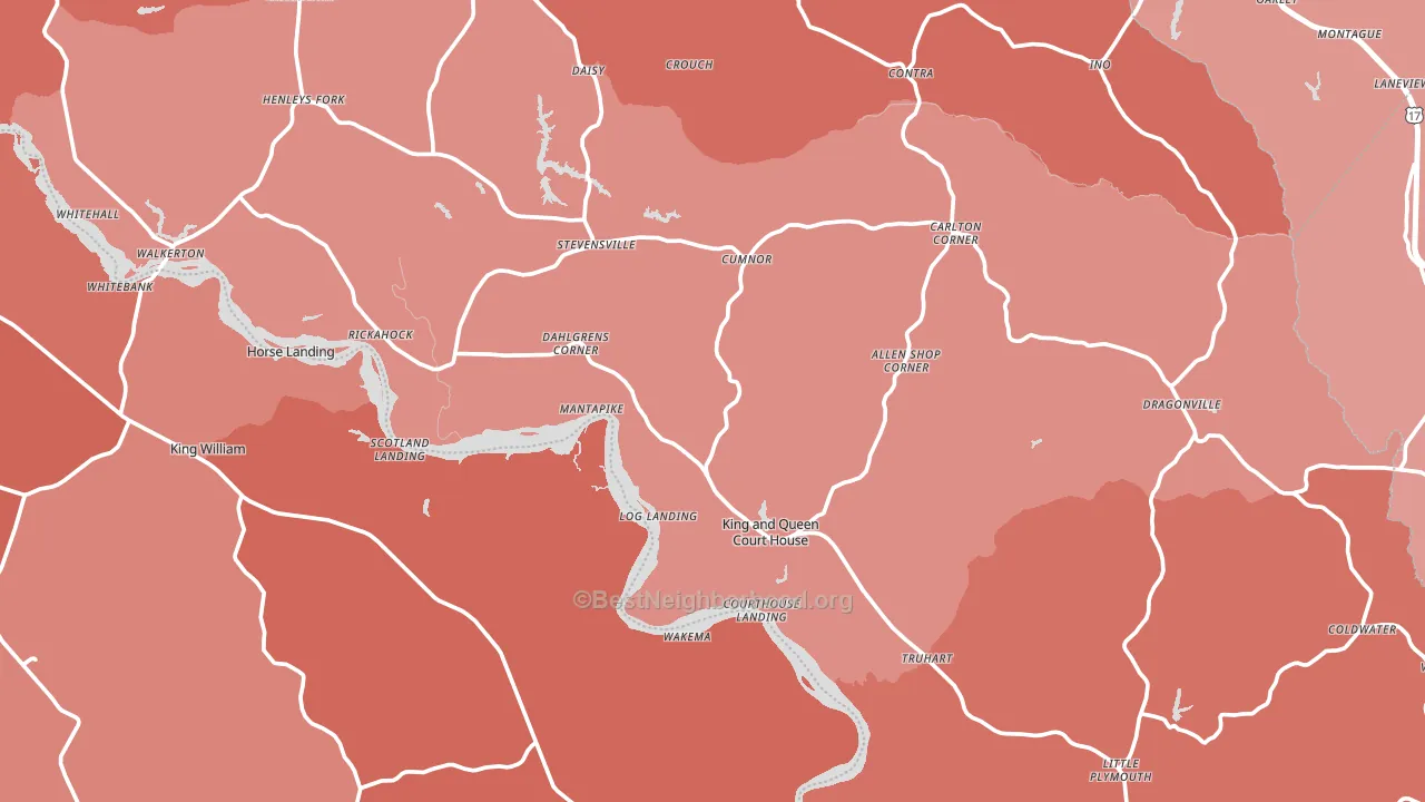 King and Queen County, VA block-group political-lean map