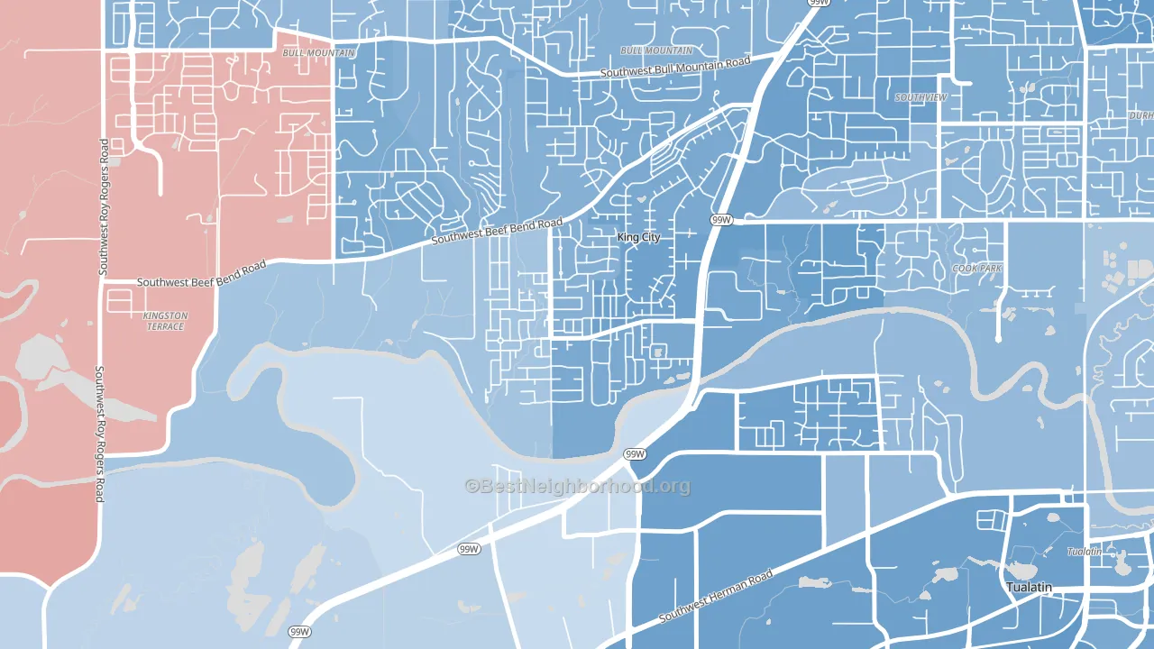 King City, OR block-group political-lean map