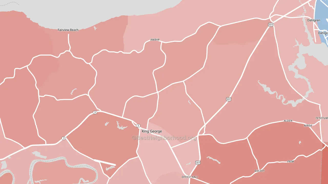 King George, VA block-group political-lean map