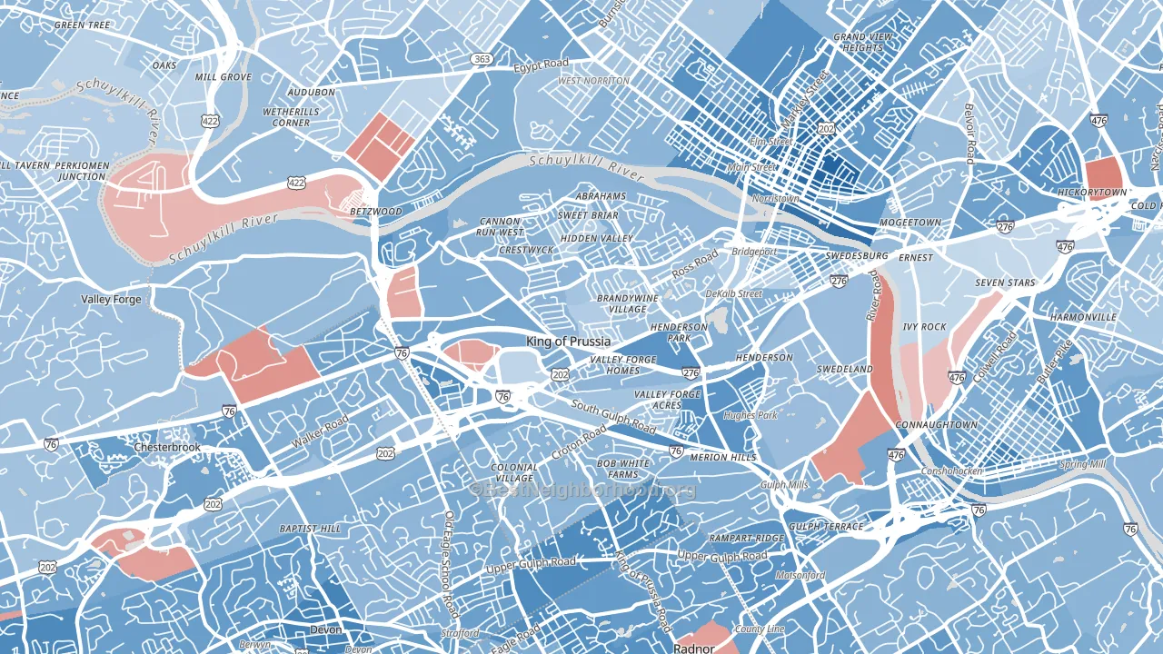 King of Prussia, PA block-group political-lean map