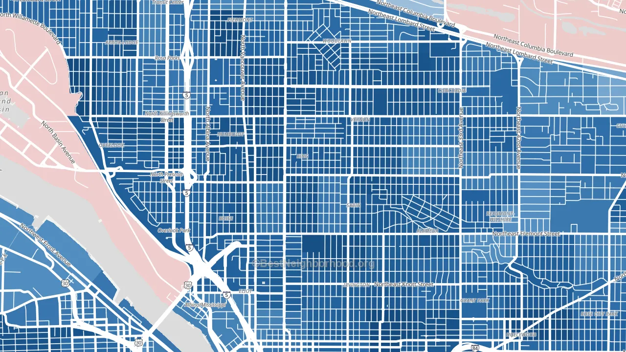 King, Portland, OR block-group political-lean map