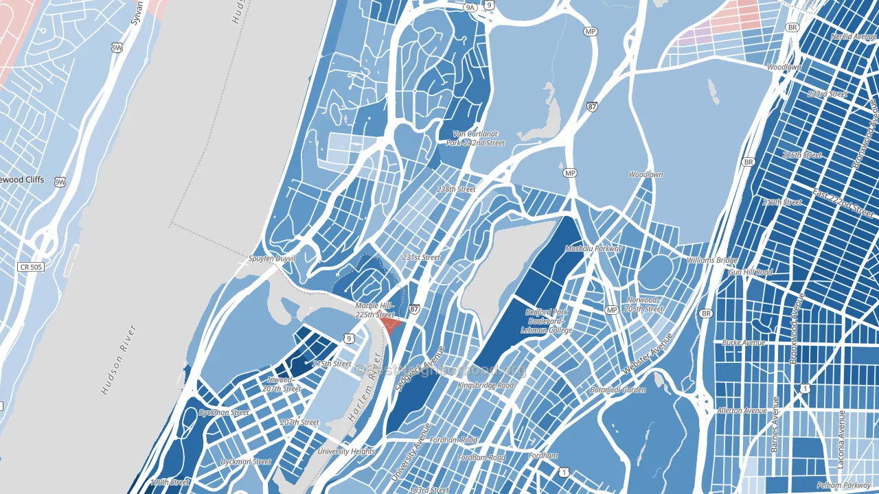 Kings Bridge, Bronx, NY block-group political-lean map