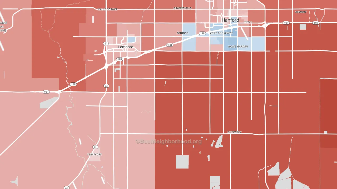 Kings County, CA block-group political-lean map