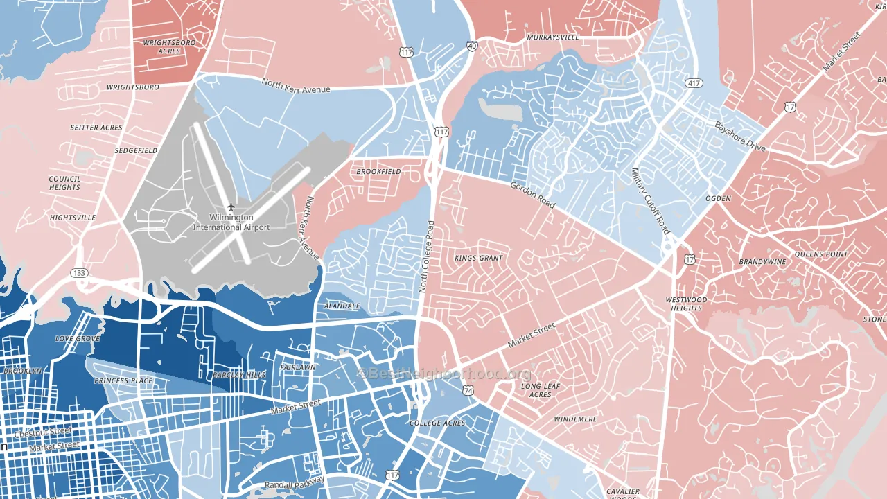 Kings Grant, NC block-group political-lean map
