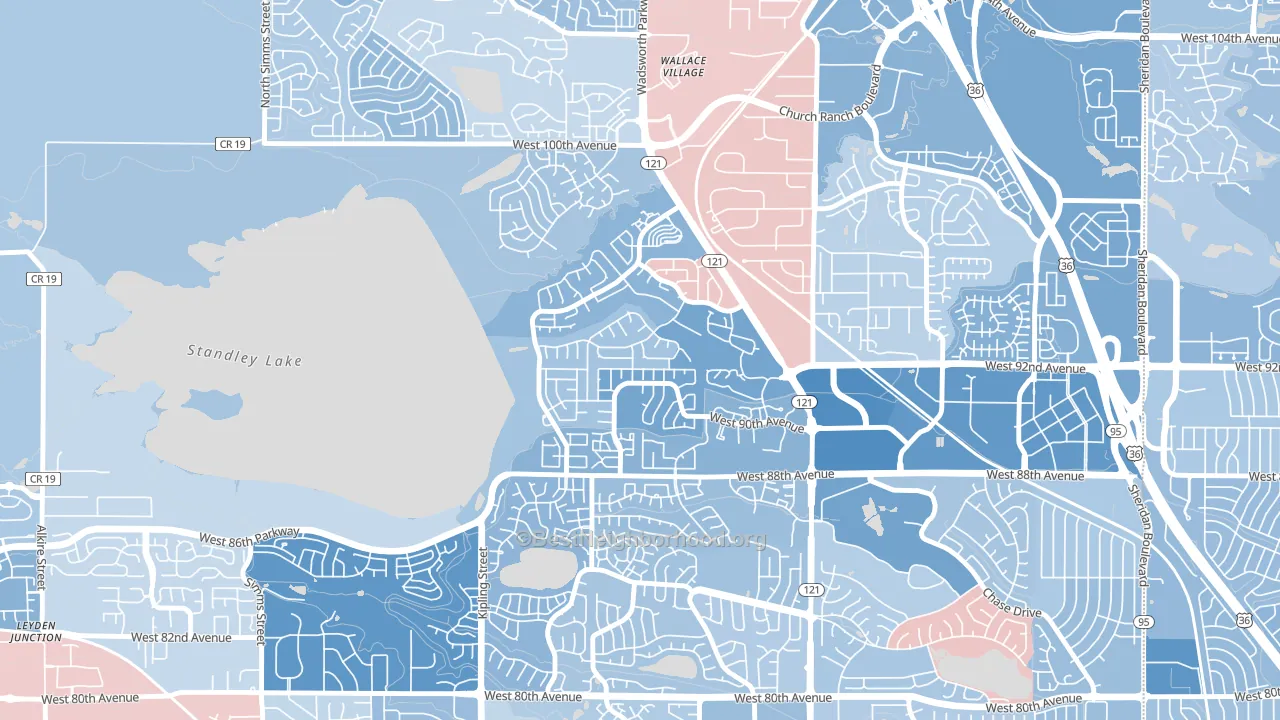 Kings Mill, Broomfield, CO block-group political-lean map