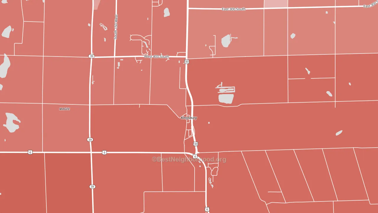 Kingsbury, IN block-group political-lean map
