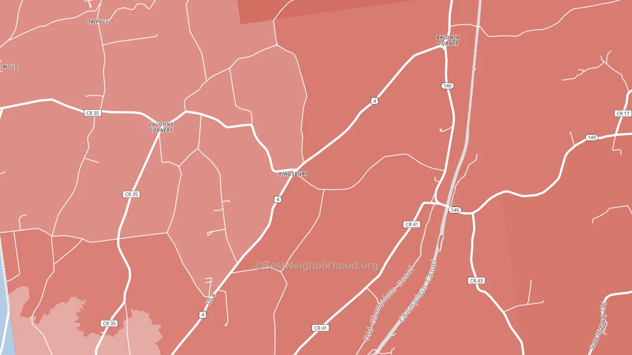 Kingsbury, NY block-group political-lean map
