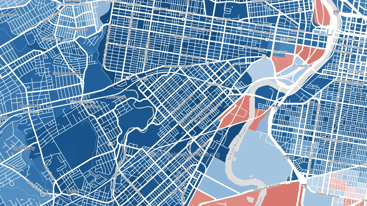 Kingsessing, Philadelphia, PA block-group political-lean map