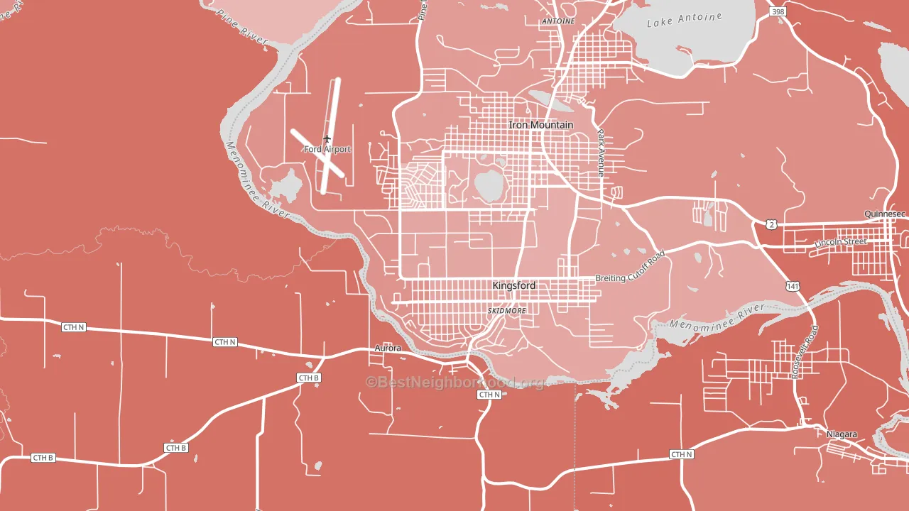 Kingsford, MI block-group political-lean map