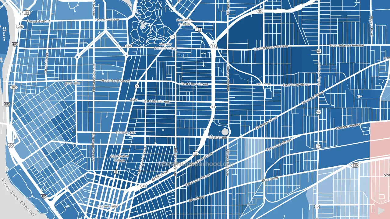 Kingsley, Buffalo, NY block-group political-lean map