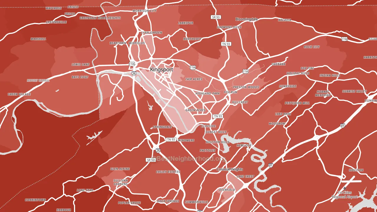 Kingsport, TN block-group political-lean map
