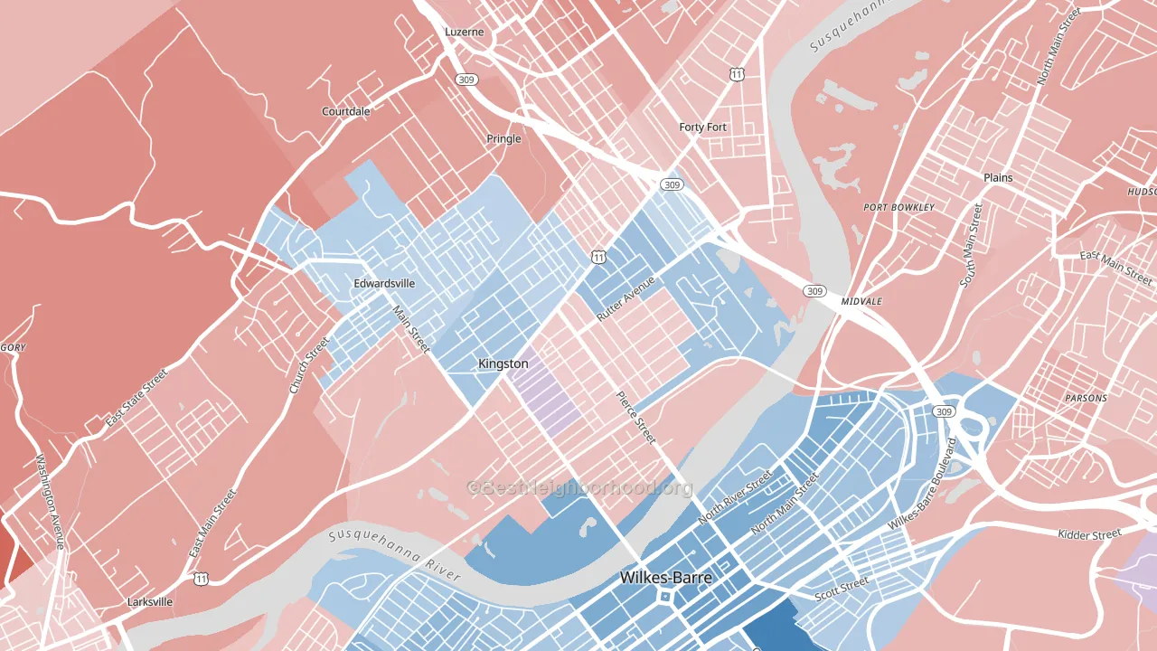 Kingston, PA block-group political-lean map