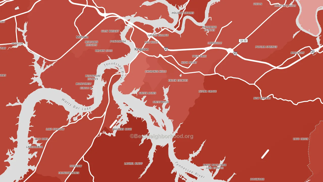 Kingston, TN block-group political-lean map