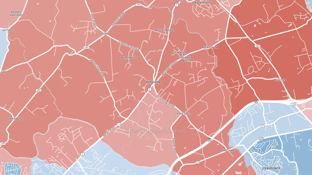 Kingsville, MD block-group political-lean map