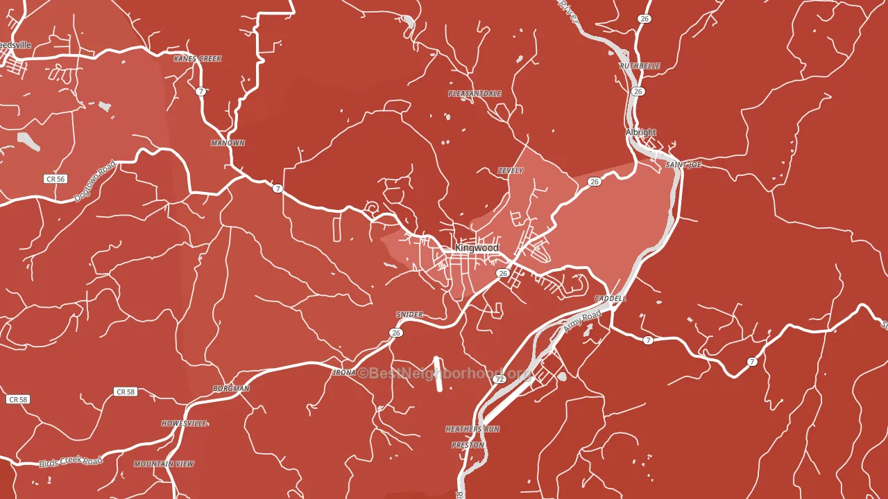 Kingwood, WV block-group political-lean map