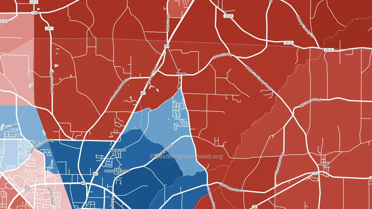 Kinsey, AL block-group political-lean map