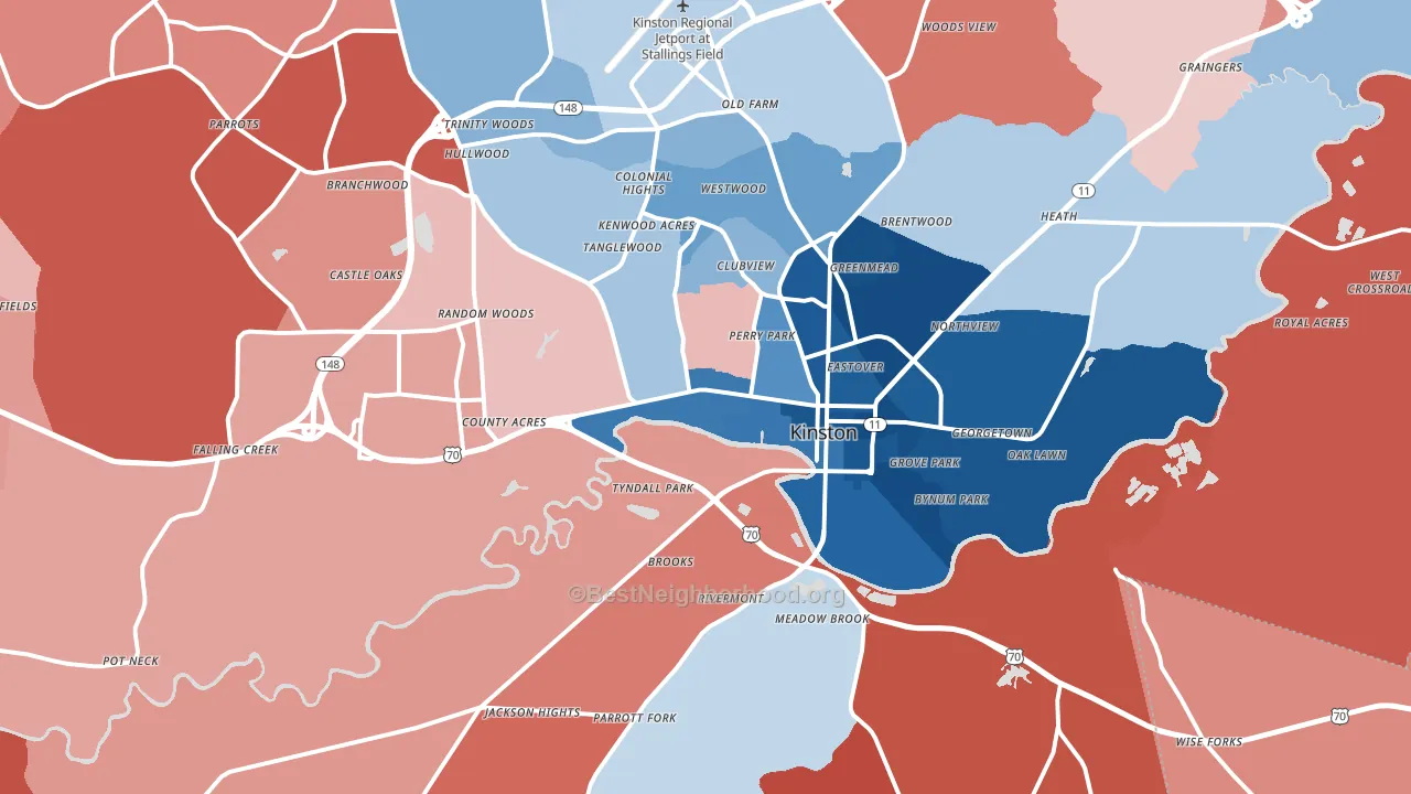 Kinston, NC block-group political-lean map