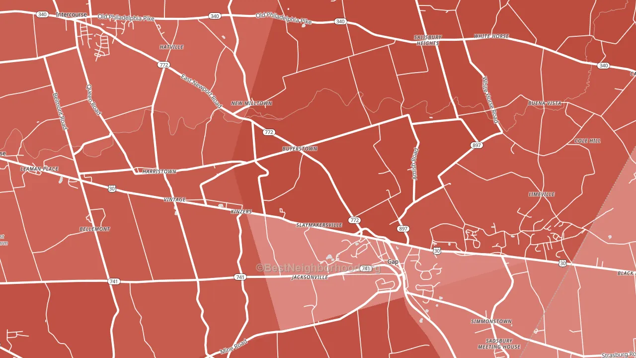 Kinzers, PA block-group political-lean map