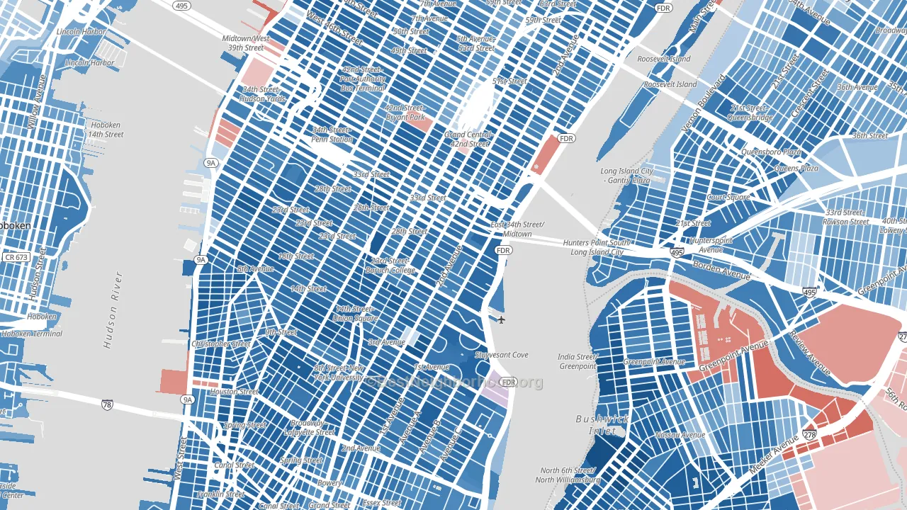 Kips Bay, Manhattan, NY block-group political-lean map