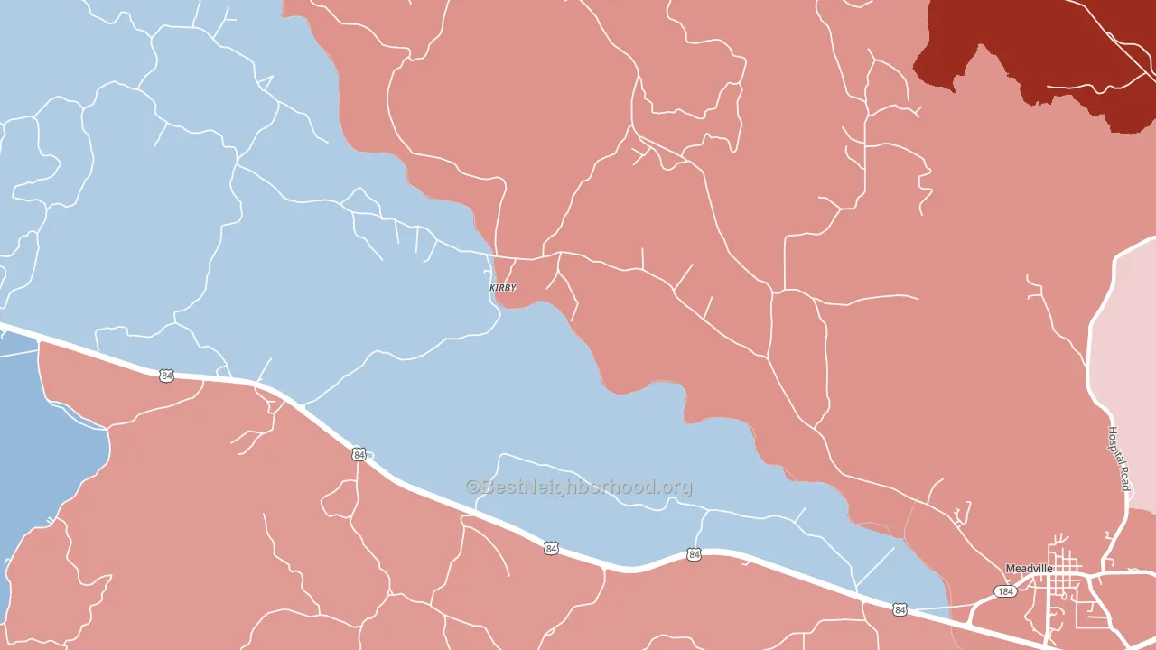 Kirby, MS block-group political-lean map