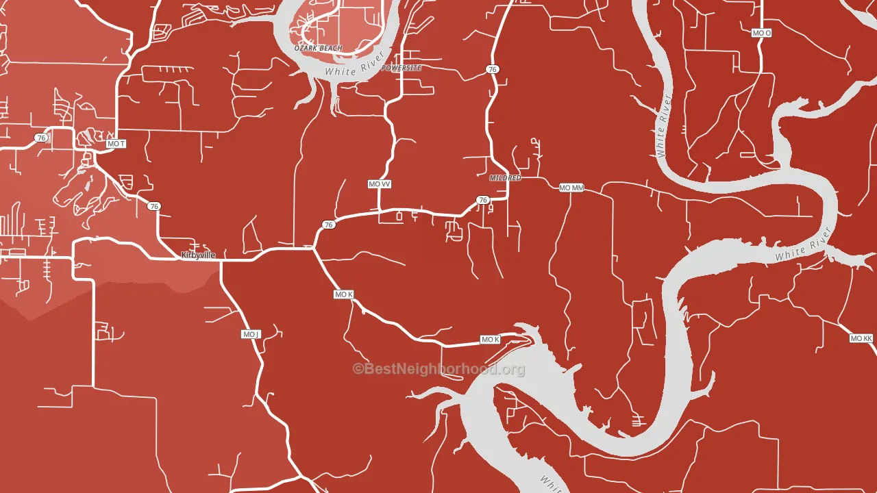 Kirbyville, MO block-group political-lean map