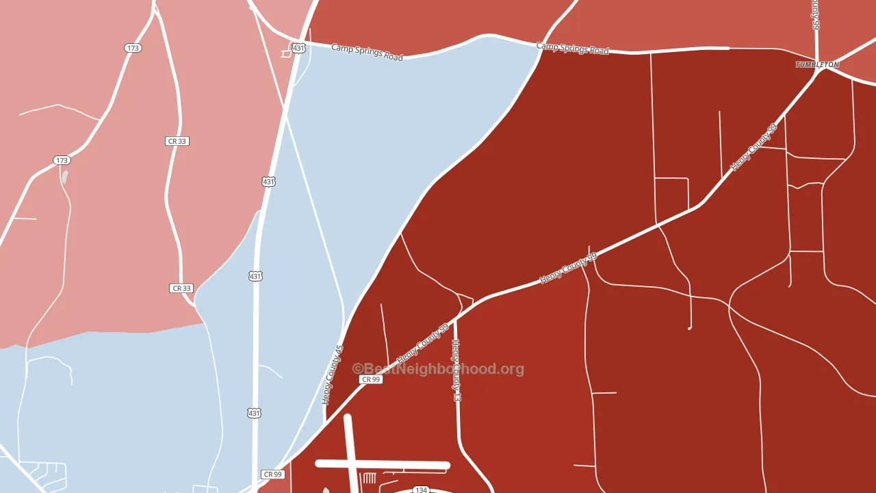 Kirklands Crossroads, AL block-group political-lean map