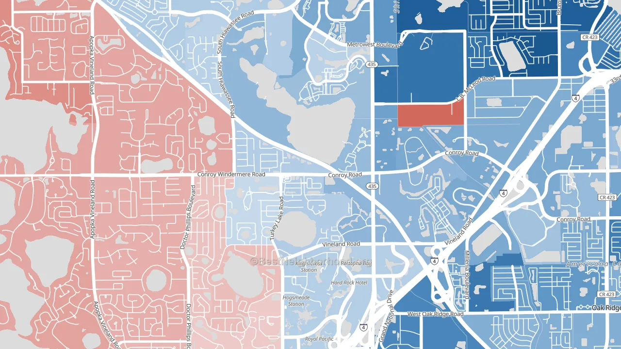 Kirkman South, Orlando, FL block-group political-lean map