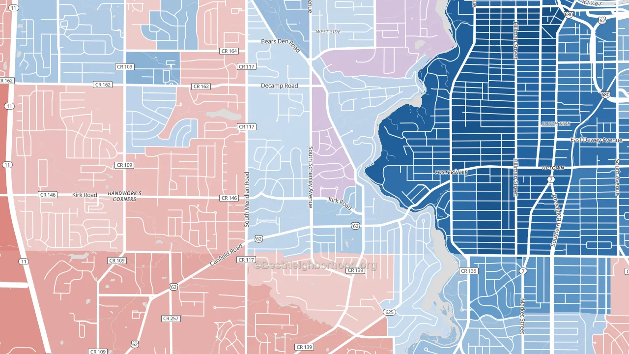 Kirkmere, Youngstown, OH block-group political-lean map