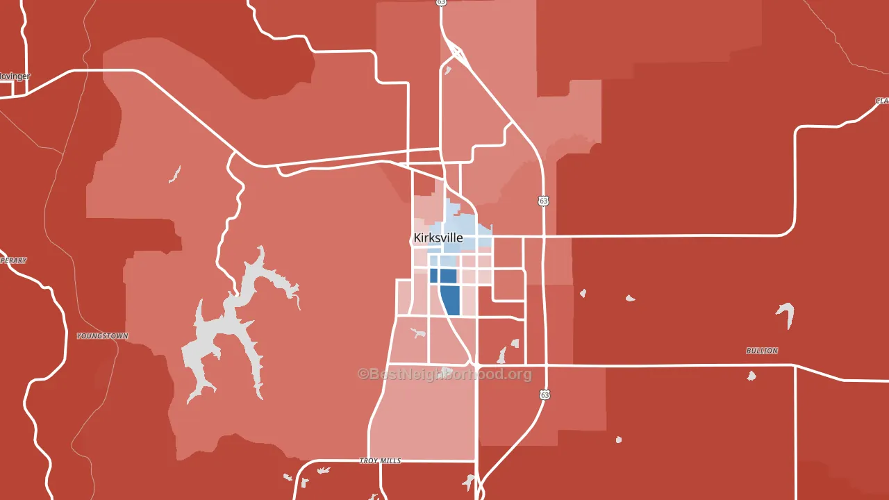 Kirksville, MO block-group political-lean map
