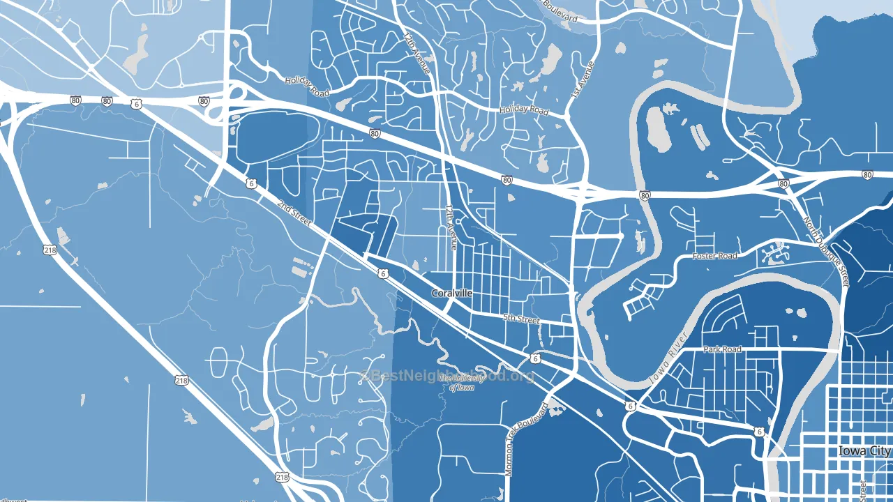 Kirkwood, Coralville, IA block-group political-lean map