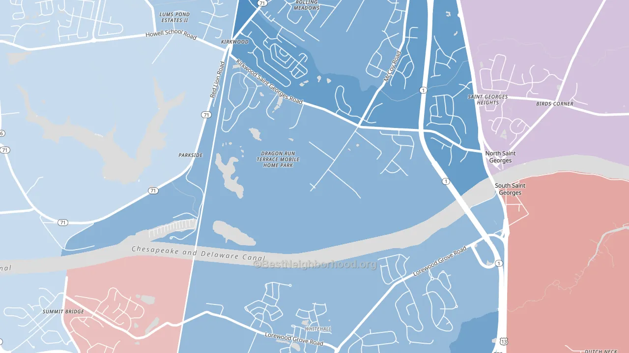 Kirkwood, DE block-group political-lean map