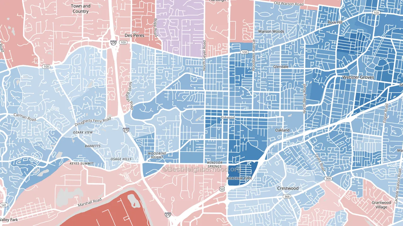 Kirkwood, MO block-group political-lean map