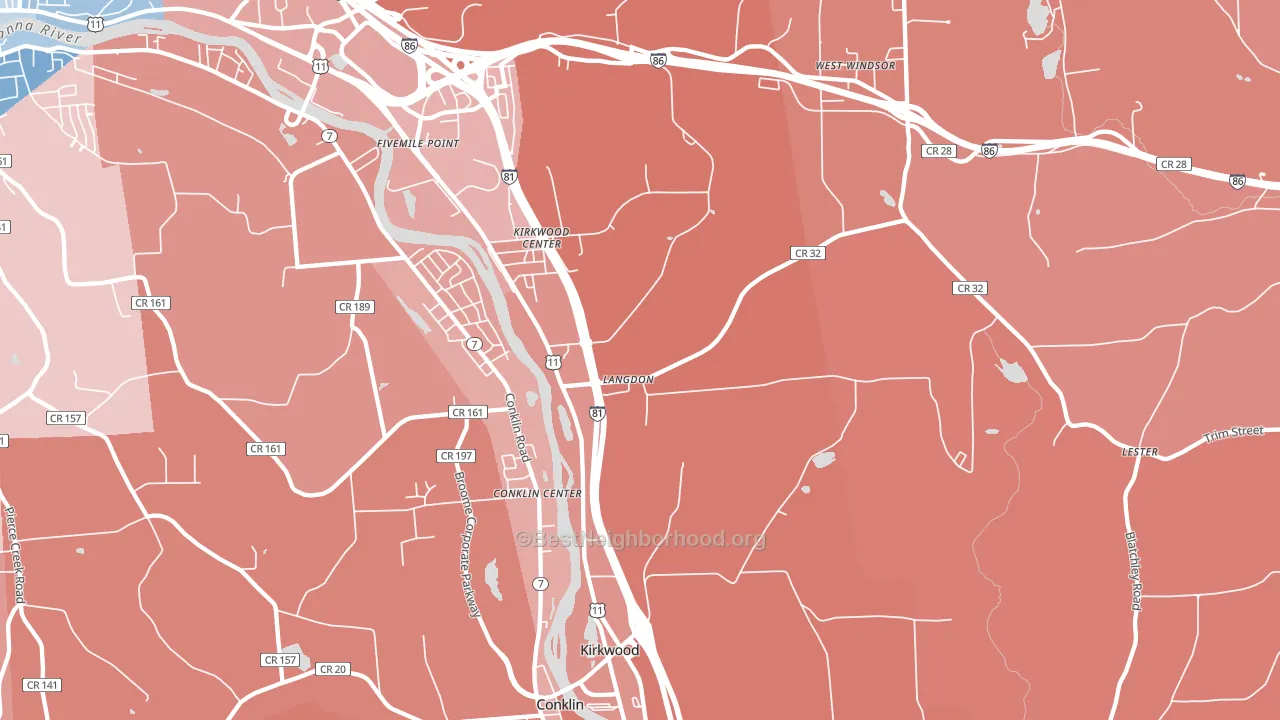 Kirkwood, NY block-group political-lean map