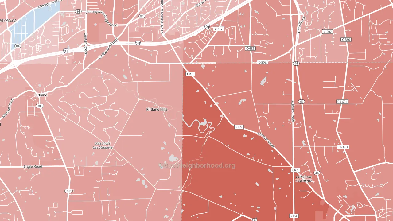 Kirtland Hills, OH block-group political-lean map