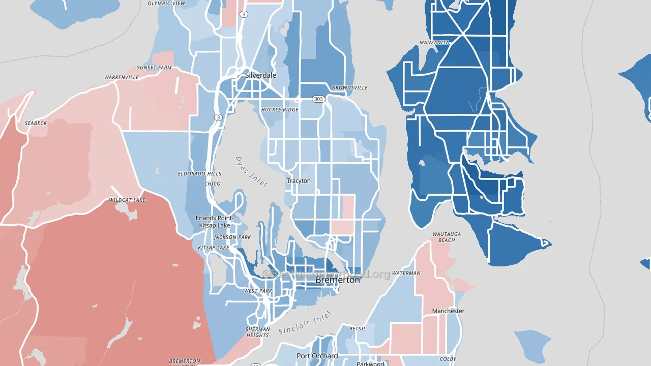 Kitsap County, WA block-group political-lean map