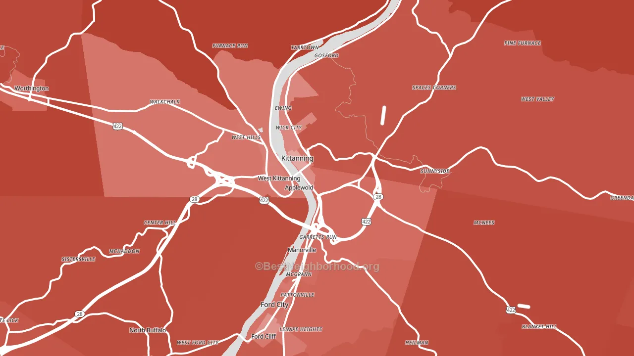 Kittanning, PA block-group political-lean map