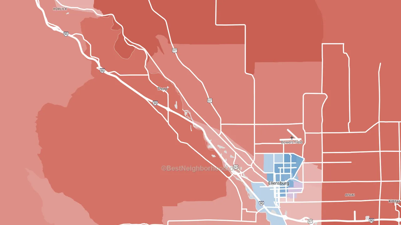 Kittitas County, WA block-group political-lean map