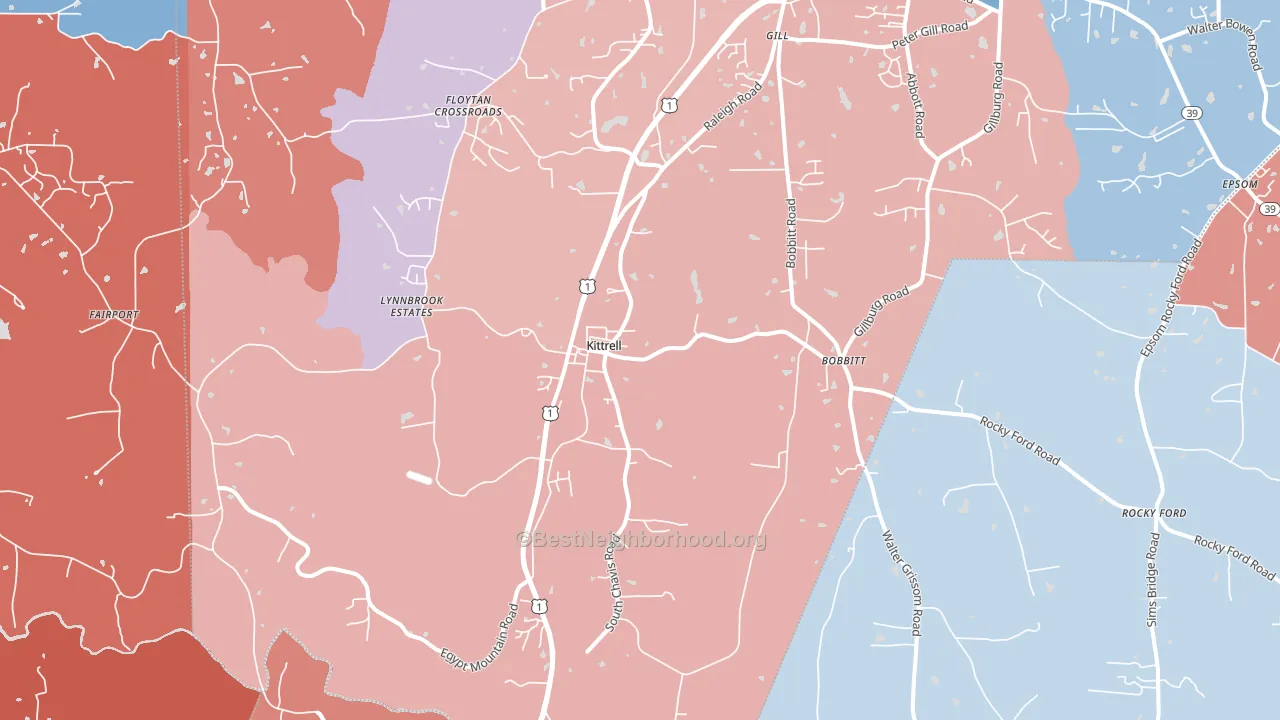 Kittrell, NC block-group political-lean map