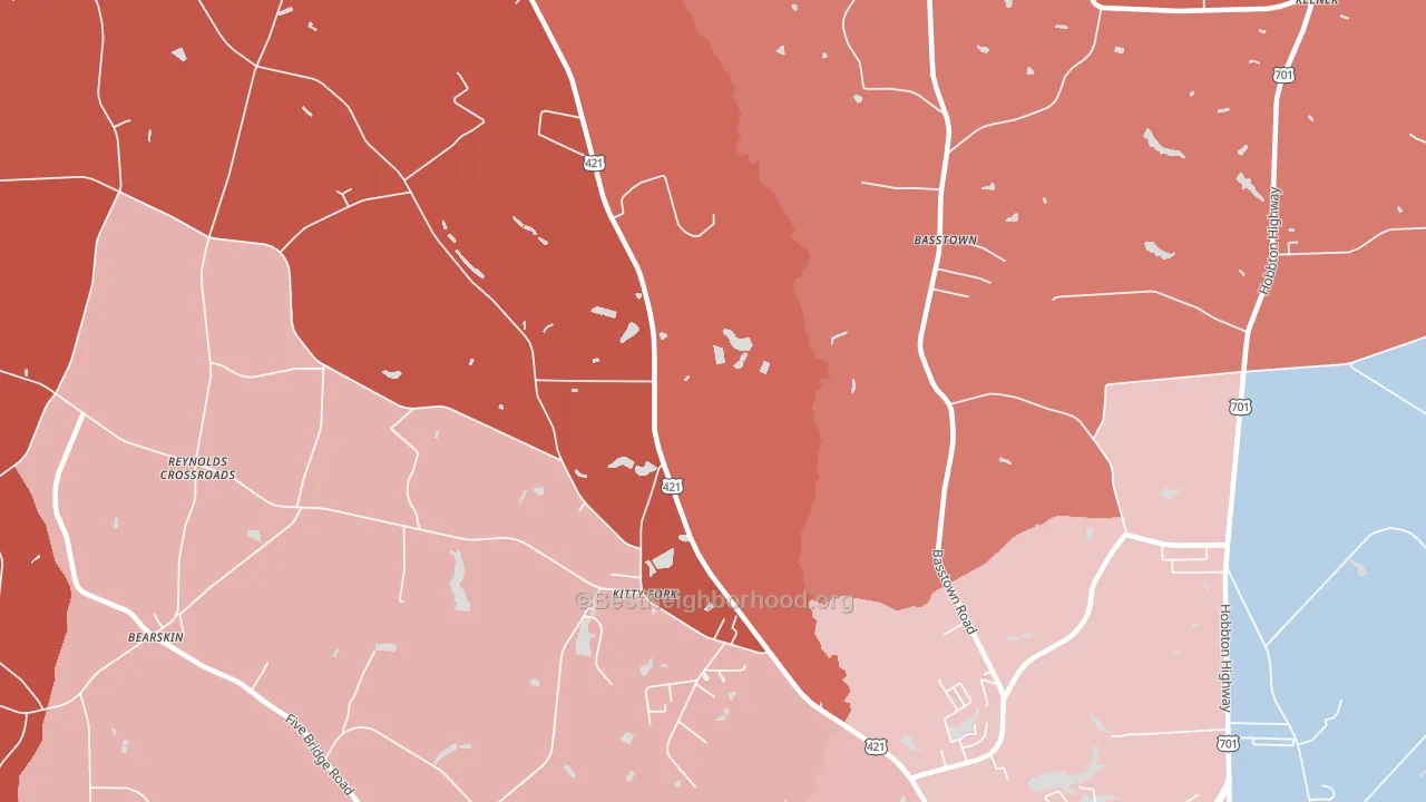 Kitty Fork, NC block-group political-lean map