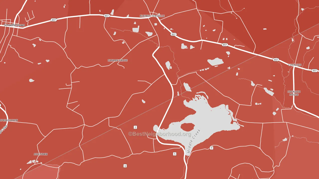 Kleinfeltersville, PA block-group political-lean map
