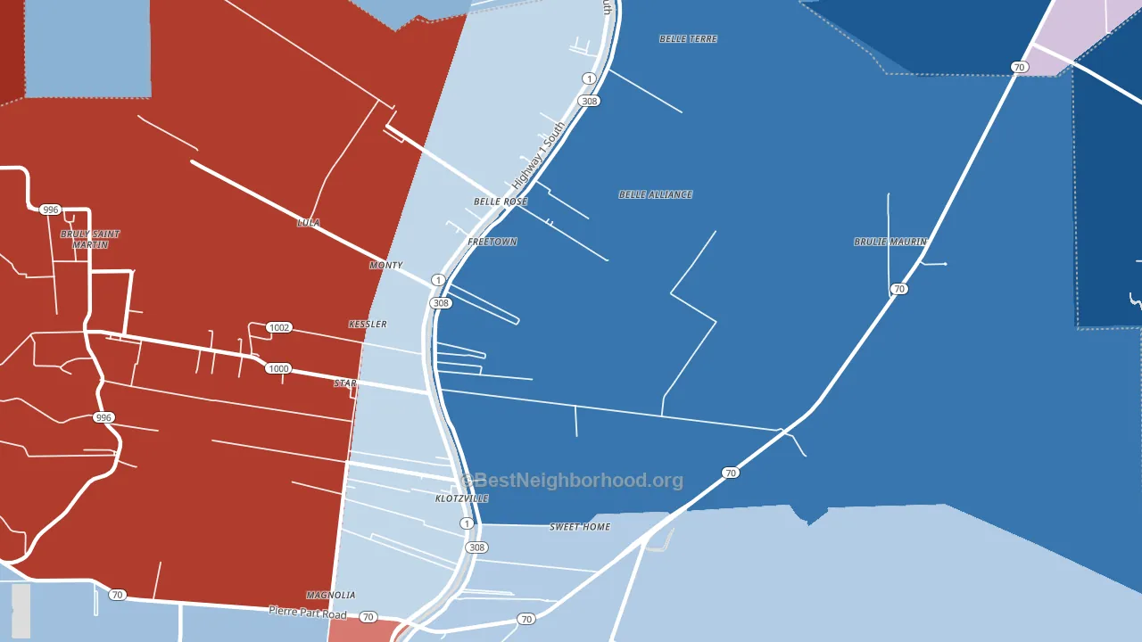 Klotzville, LA block-group political-lean map