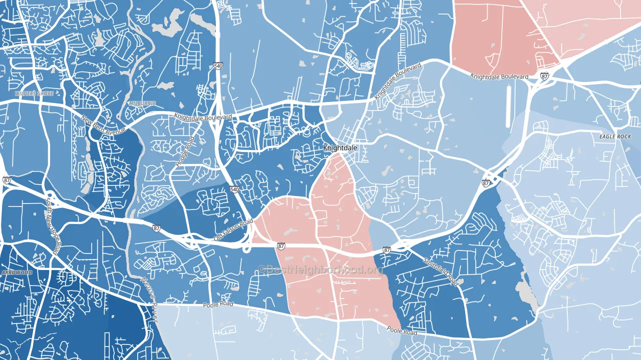 Knightdale, NC block-group political-lean map