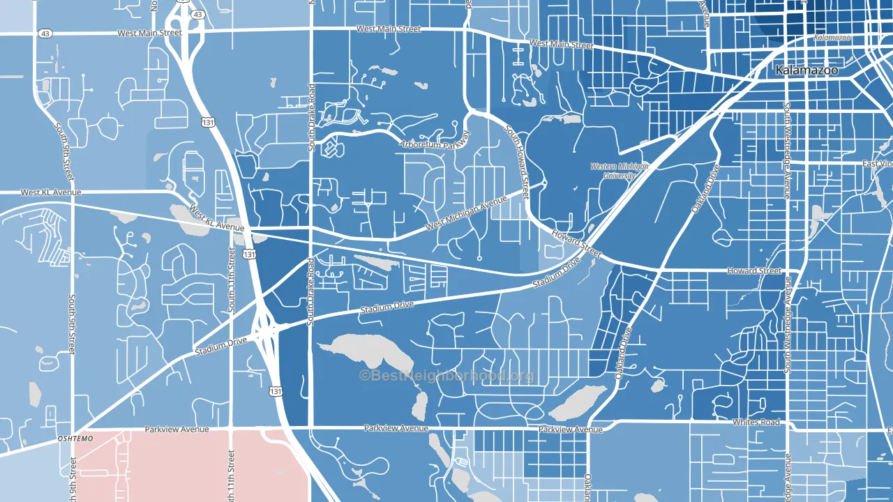 Knollwood, Kalamazoo, MI block-group political-lean map