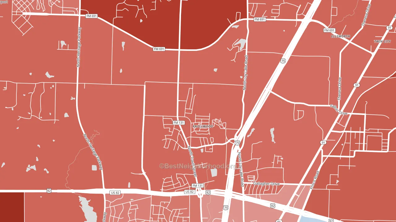 Knollwood, TX block-group political-lean map