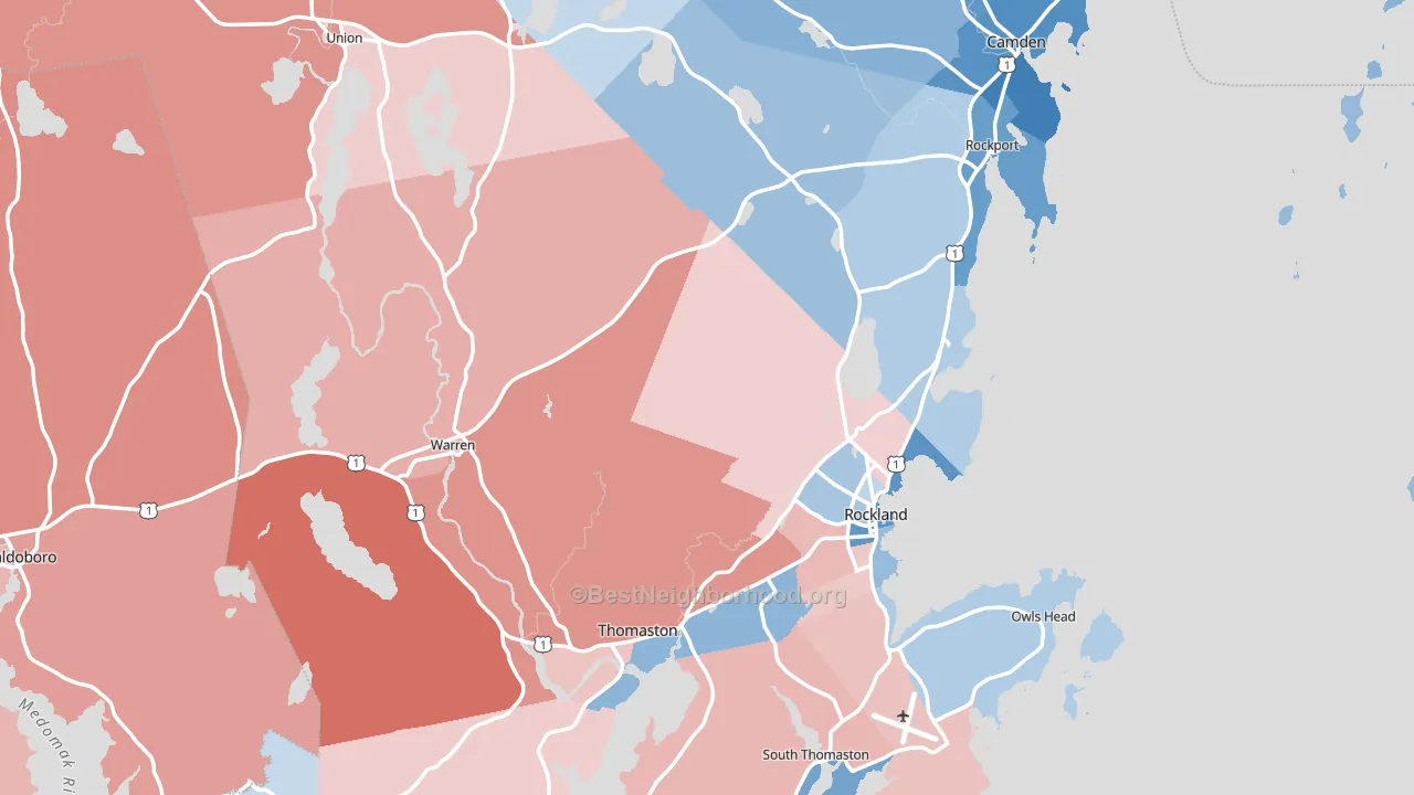 Knox County, ME block-group political-lean map