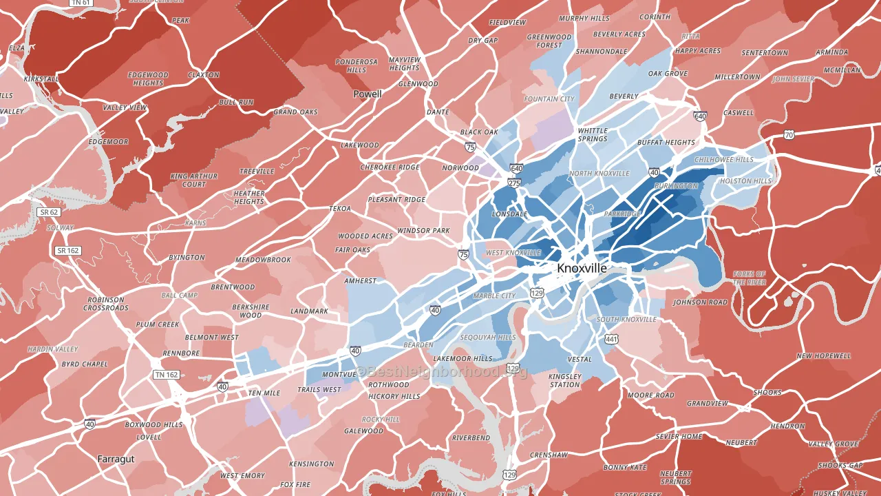 Knox County, TN block-group political-lean map