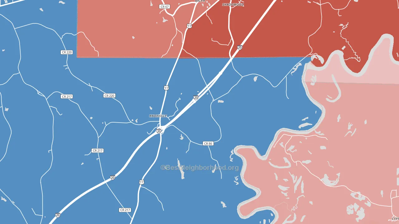Knoxville, AL block-group political-lean map