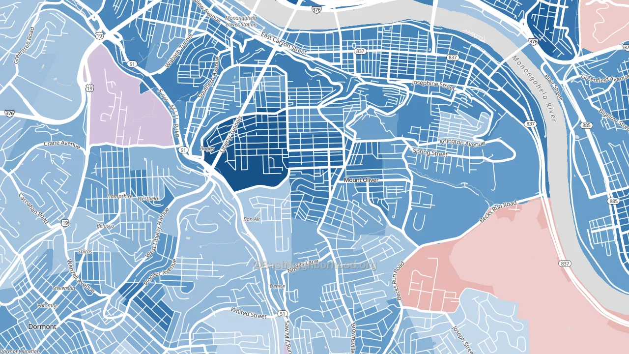 Knoxville, Pittsburgh, PA block-group political-lean map