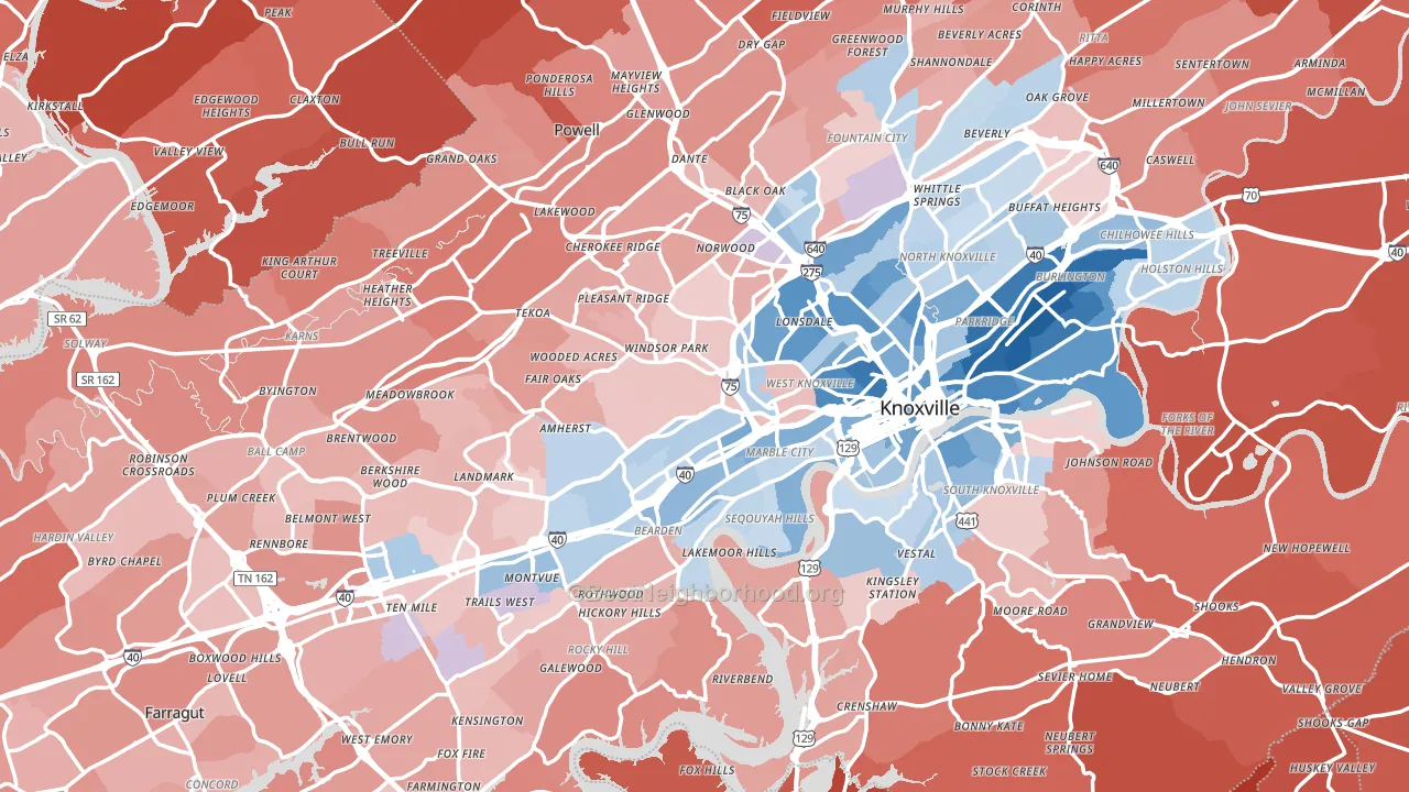 Knoxville, TN block-group political-lean map